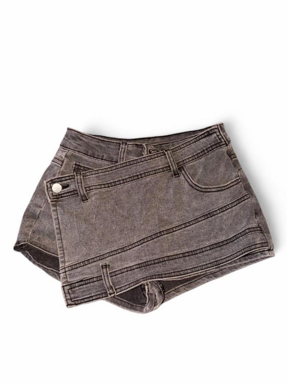 Washed Gray Denim Skort Shorts